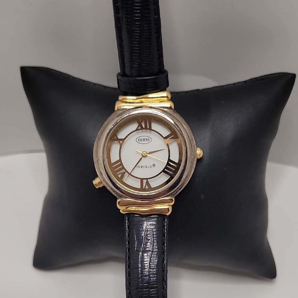 Vintage Guess Watch Sleek Black Watch with Gold Accents and Water Resistance